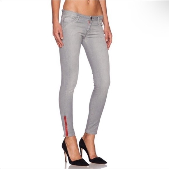 Etienne Marcel Ankle Zip Skinny Jeans Light Gray Red Zipper Style 26 - Picture 3 of 13